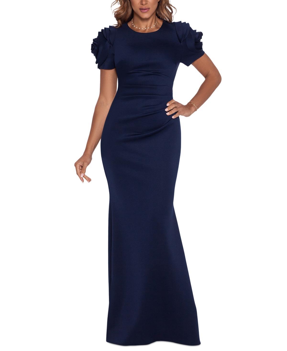 Xscape Ruffle Short Sleeve Scuba Gown Product Image