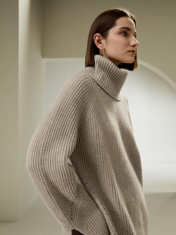 Oversized Merino Wool Sweater with Slit Sleeves Product Image