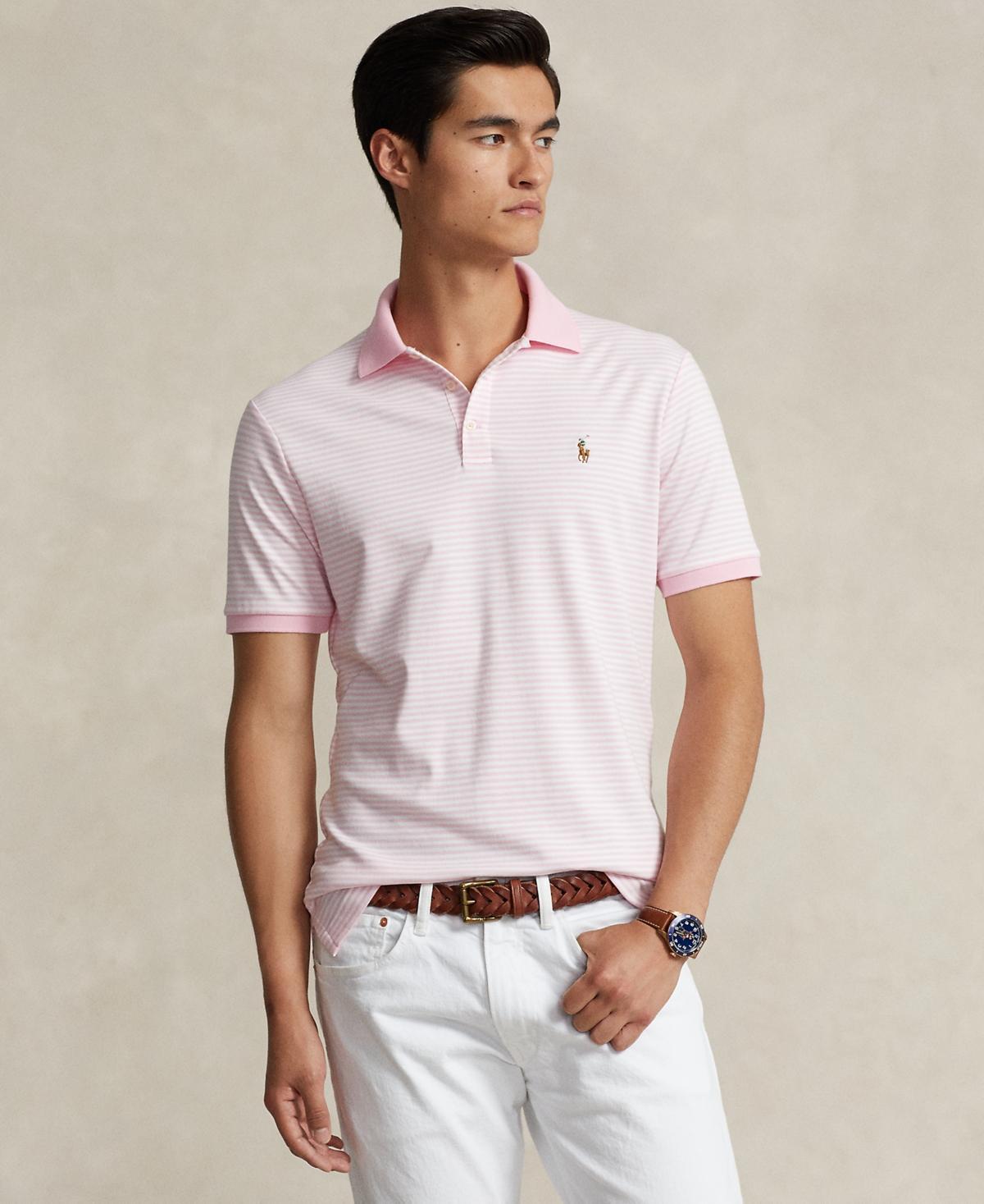 Polo Ralph Lauren Classic Fit Striped Soft Cotton Polo Shirt Bell/ White) Men's Clothing Product Image