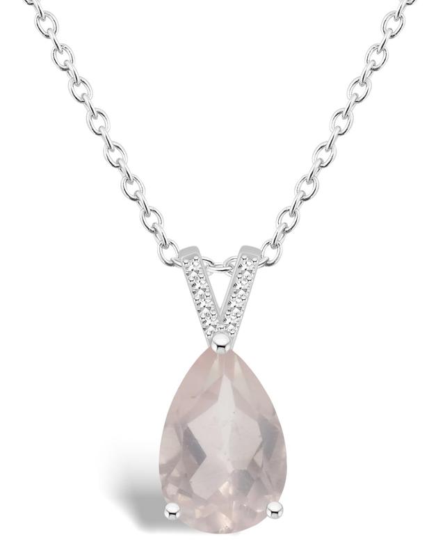 Alyson Layne Sterling Silver 12 mm x 8 mm Pear Shape Gemstone & Diamond Accent Pendant Necklace, Womens Pink Product Image