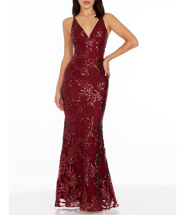 Dress the Population Sharon Sequin Plunge V-Neck Sleeveless Mermaid Gown Product Image