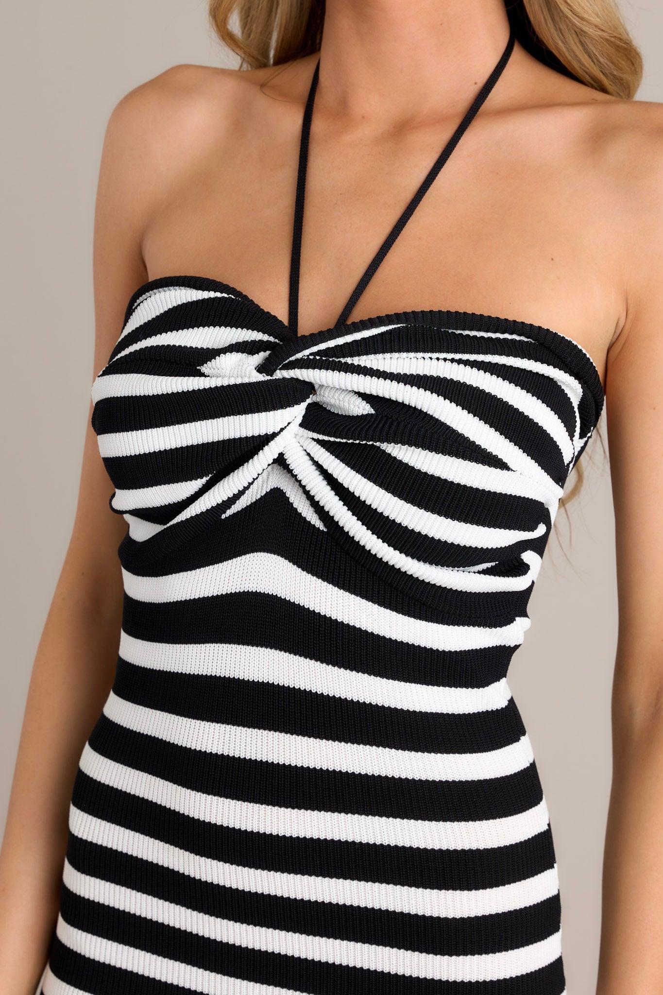 Monochrome Mood Black Stripe Halter Maxi Dress Product Image