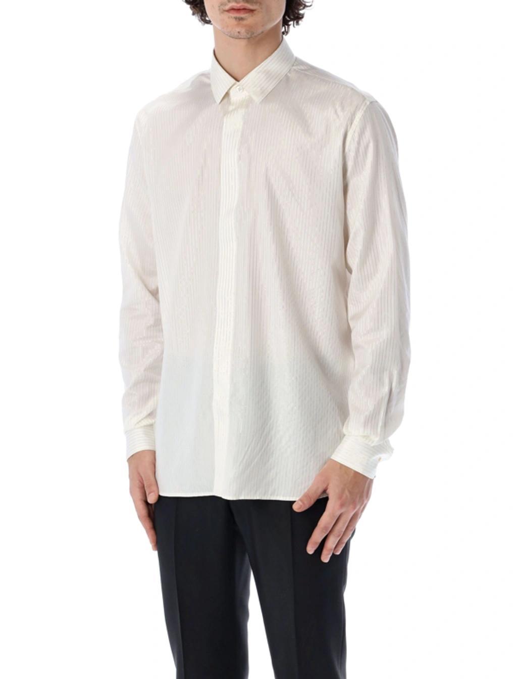 Metallic Pinstriped Shirt In White Product Image