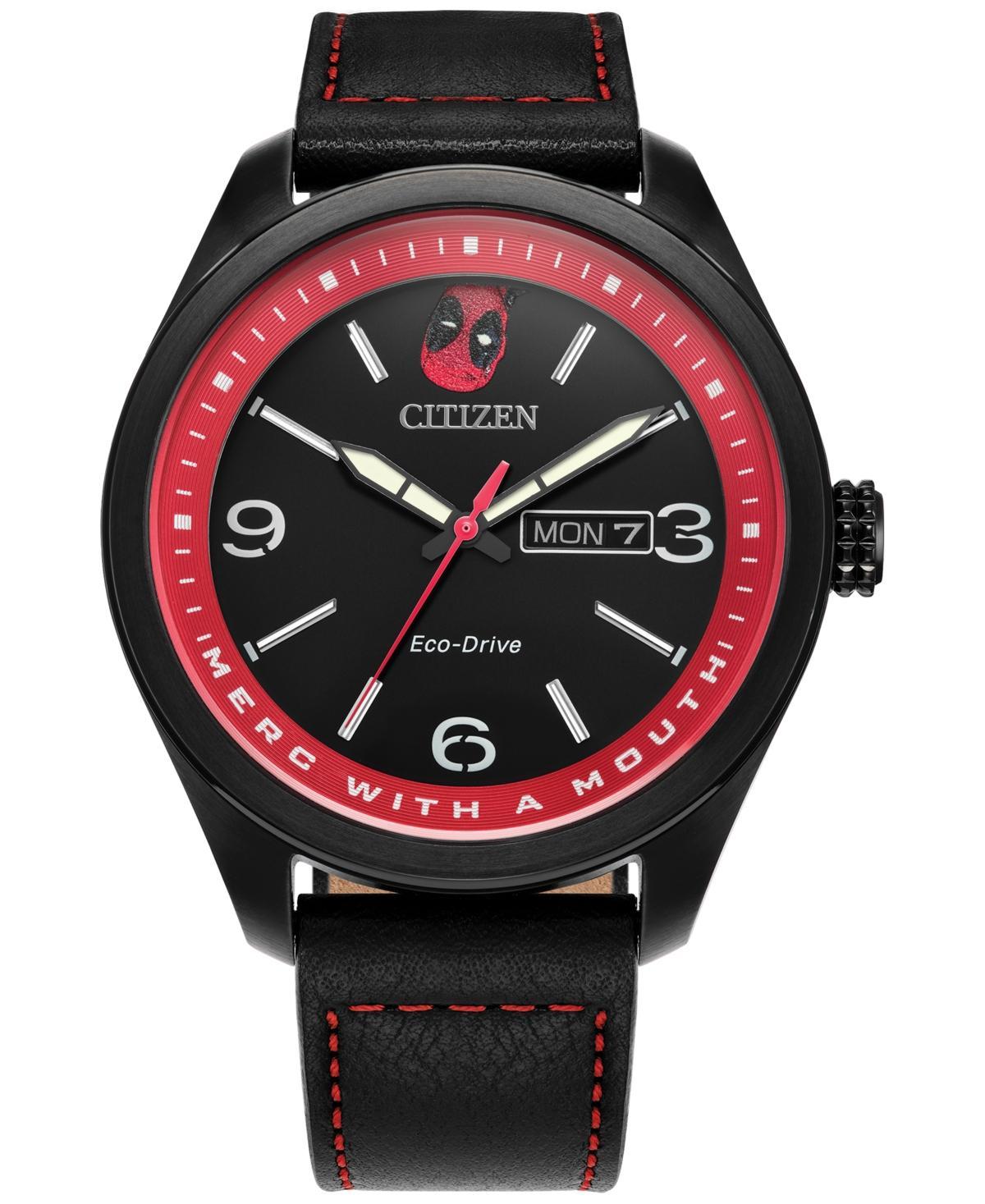 Citizen Mens Marvel Deadpool Multifunction Black Leather Strap Watch Product Image