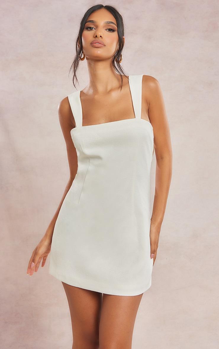 Cream Twill Cut Out Bow Shift Dress Product Image