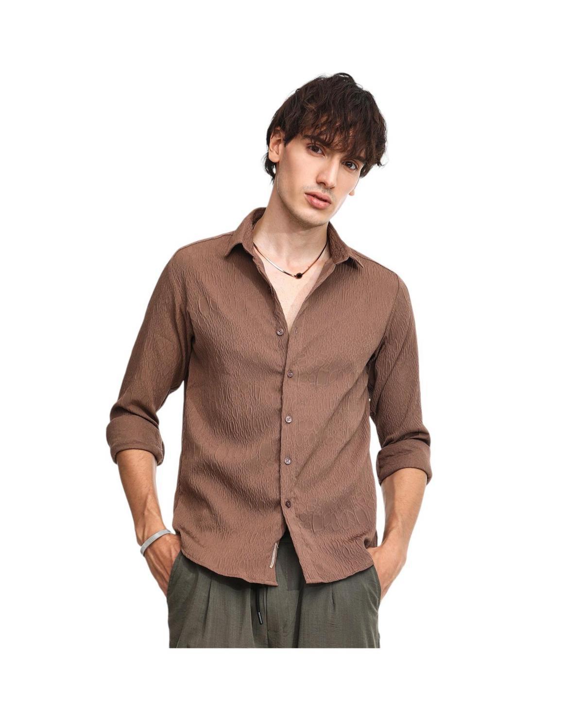 Campus Sutra Mens Ash Brown Veined-Textured Shirt Product Image