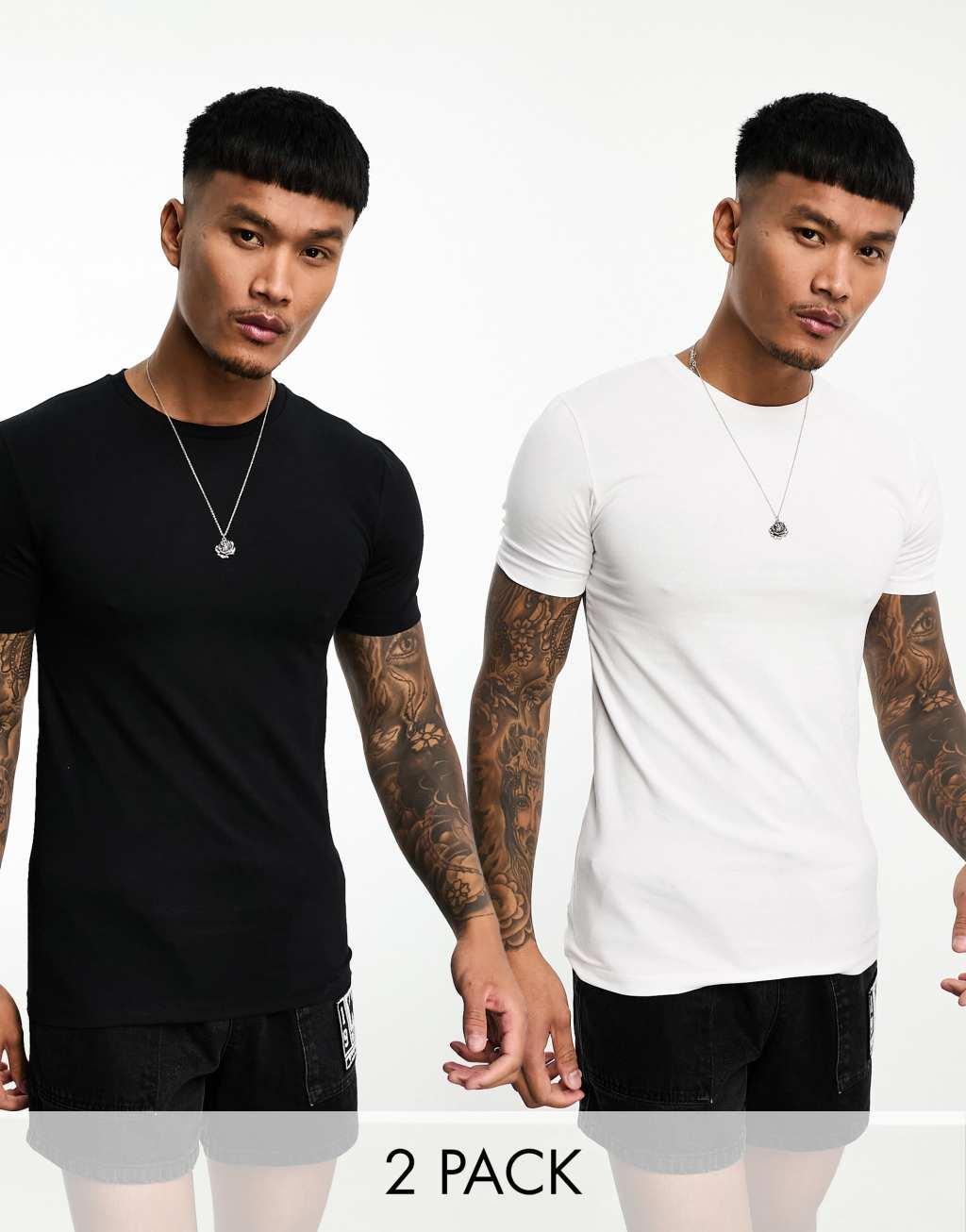 ASOS DESIGN 2 pack muscle fit t-shirts in black and white Product Image