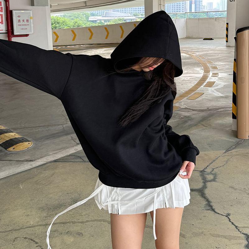 Round Neck Plain Oversized Hoodie Product Image