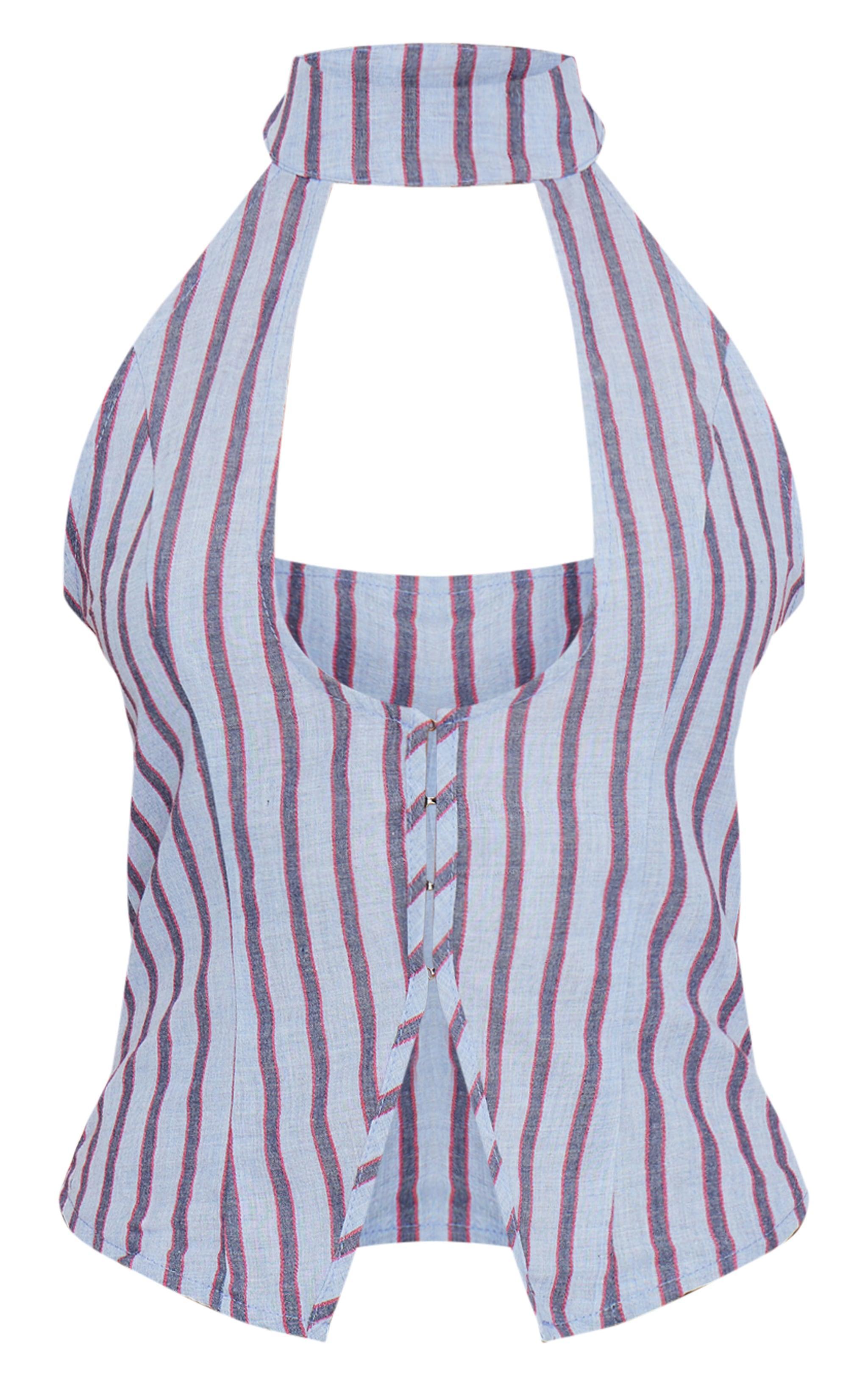 Blue Striped Cut Out Long Top Product Image