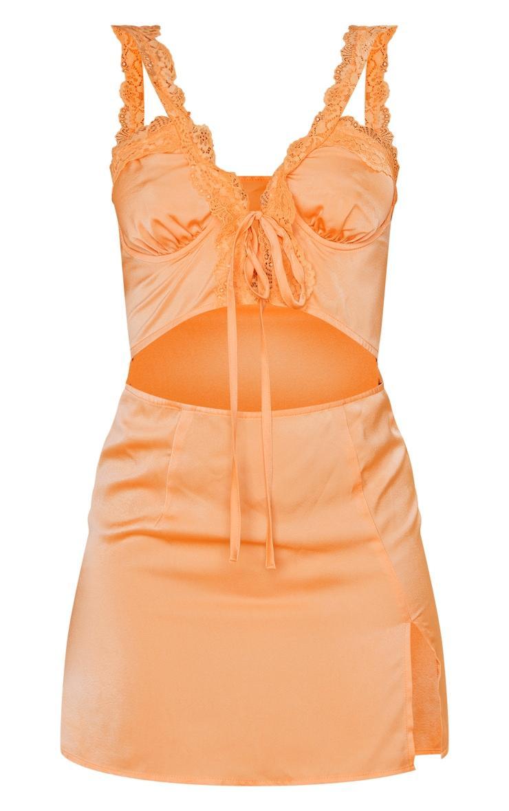 Tangerine Satin Lace Asymmetric Strap Tie Detail Shift Dress Product Image