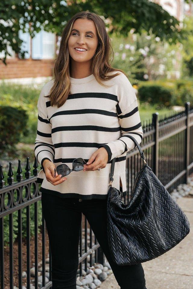 Tan and Black Striped Sweater Product Image