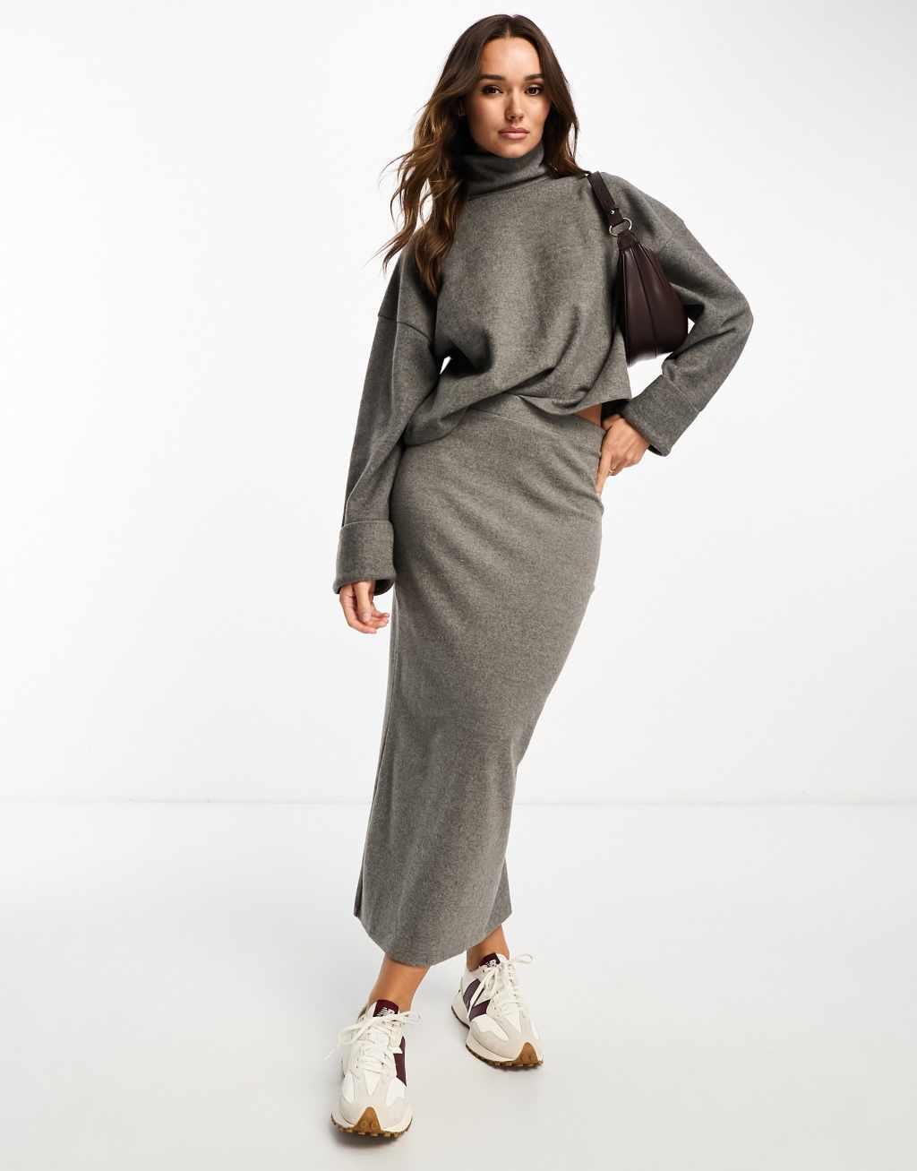 ASOS DESIGN supersoft midi skirt in charcoal heather - part of a set Product Image