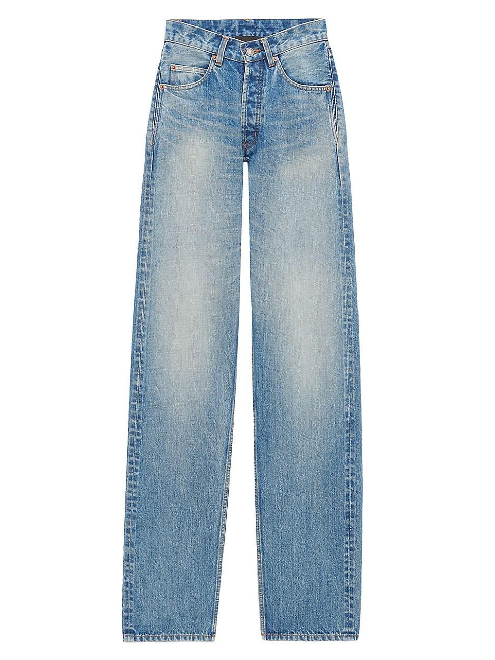 Womens V-Waist Long Baggy Jeans In Denim product image