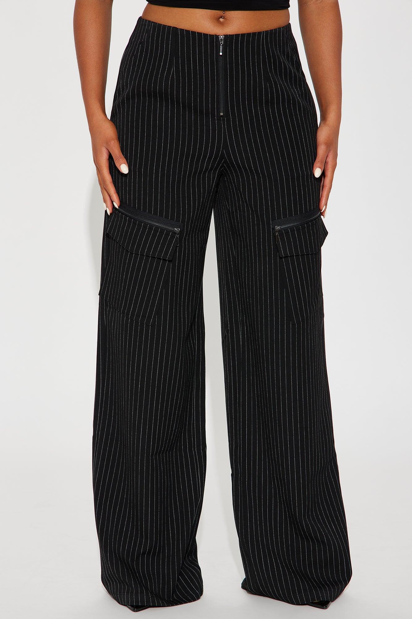 Double Take Mid Rise Pinstripe Trouser - Black/White Product Image