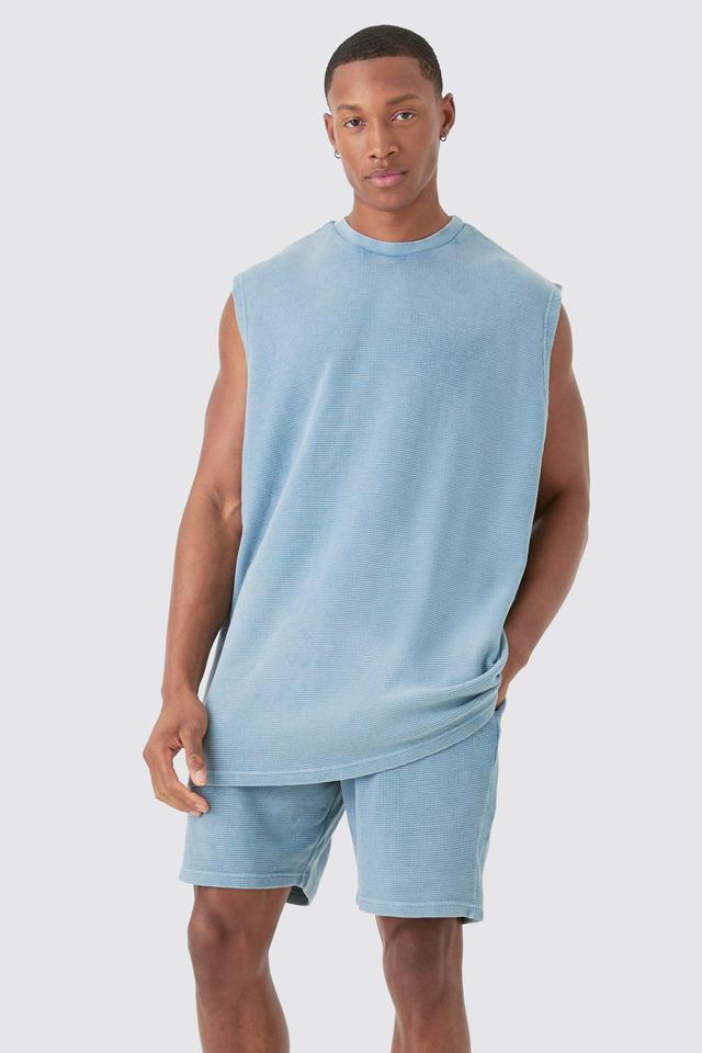 Oversized Washed Heavyweight Waffle Tank & Shorts Set | boohooMAN USA Product Image