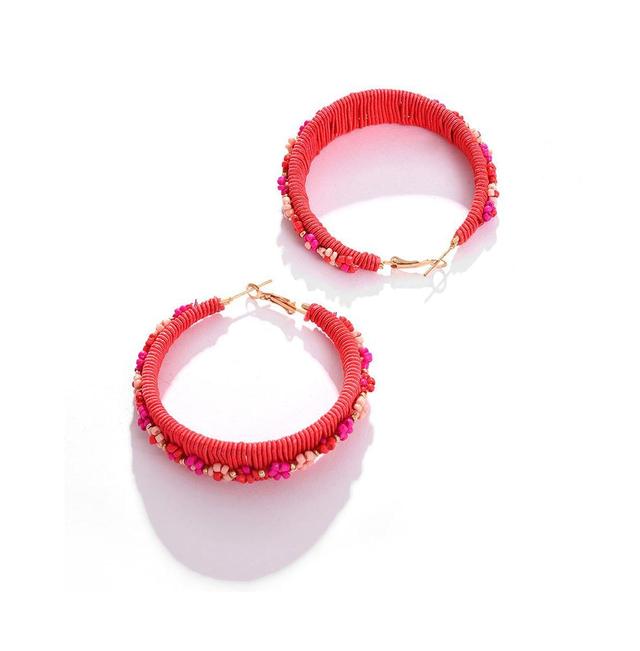 Sohi Womens Red Beaded Hoop Earrings Product Image