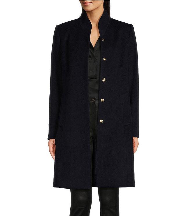 Katherine Kelly Pure Wool Hidden Snap Tulip Collar Coat Product Image