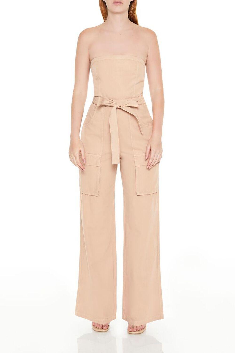 Strapless Tie-Front Cargo Jumpsuit | Forever 21 Product Image