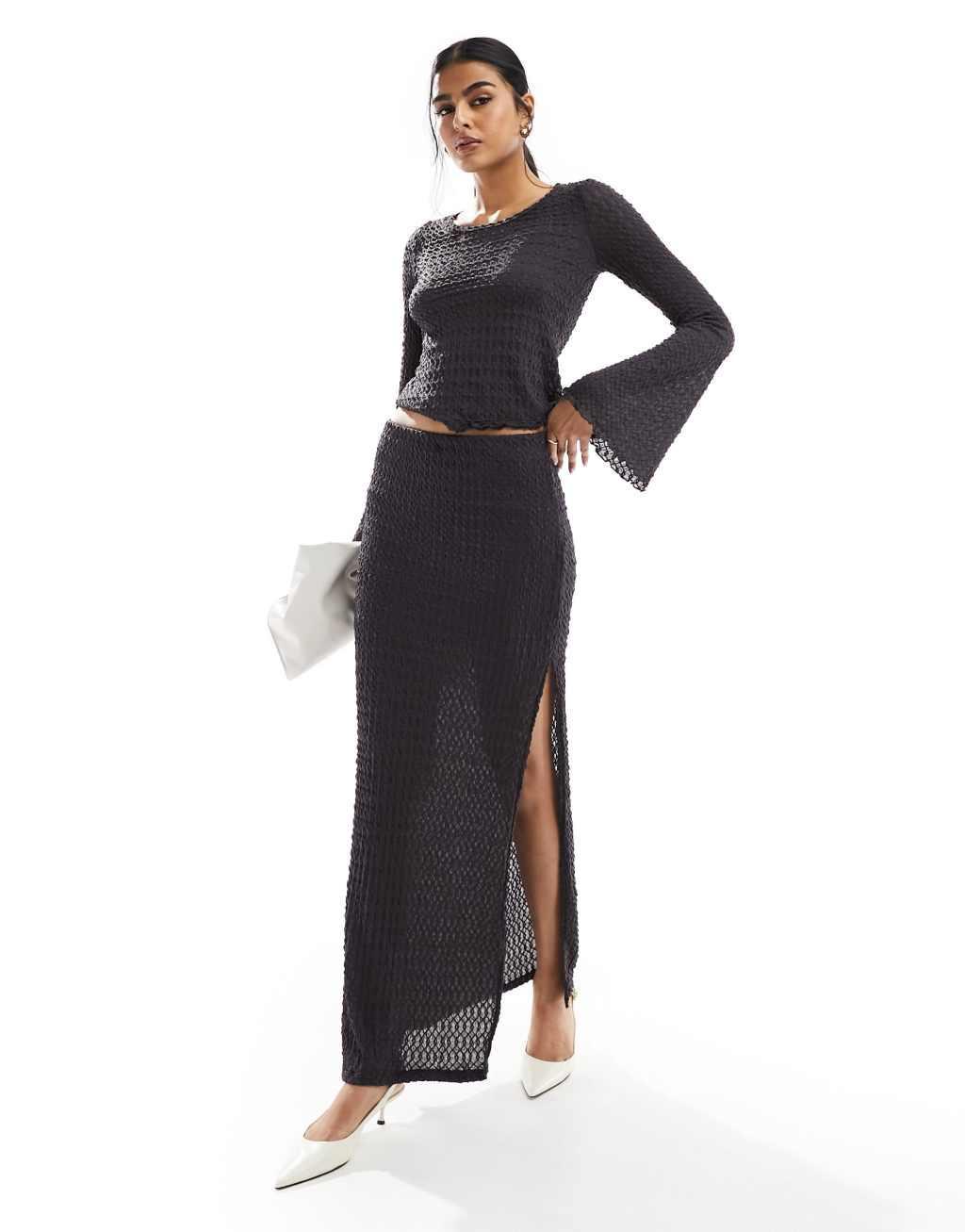 Vero Moda textured jersey maxi skirt in asphalt gray - part of a set Product Image