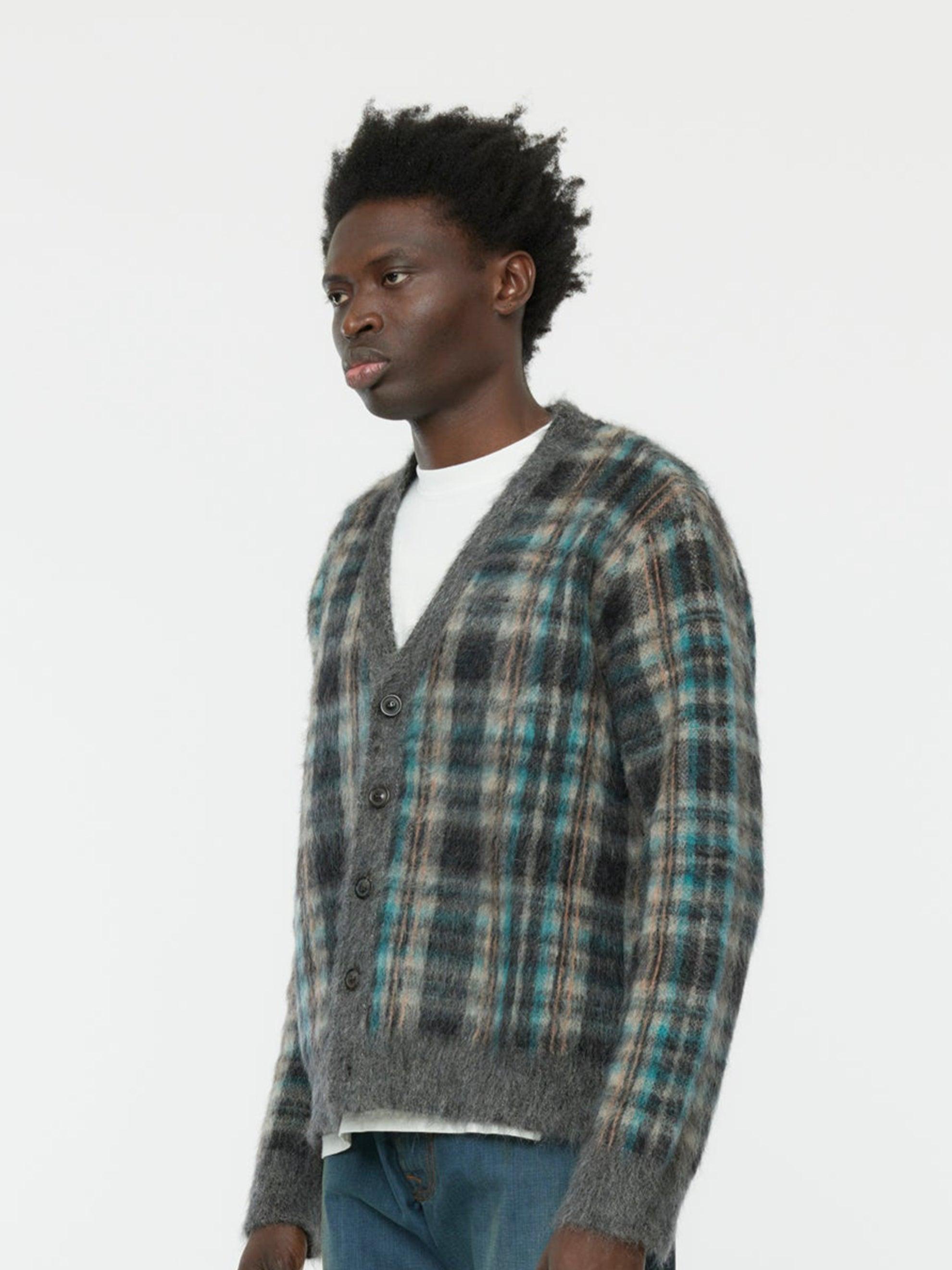 Brushed Check Cardigan (Petrol) Product Image