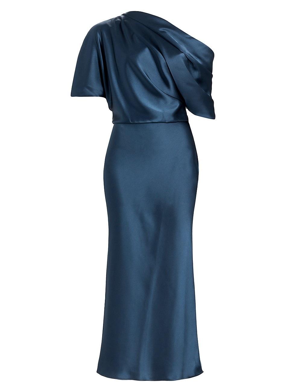 Womens Draped Satin Pencil Midi-Dress Product Image