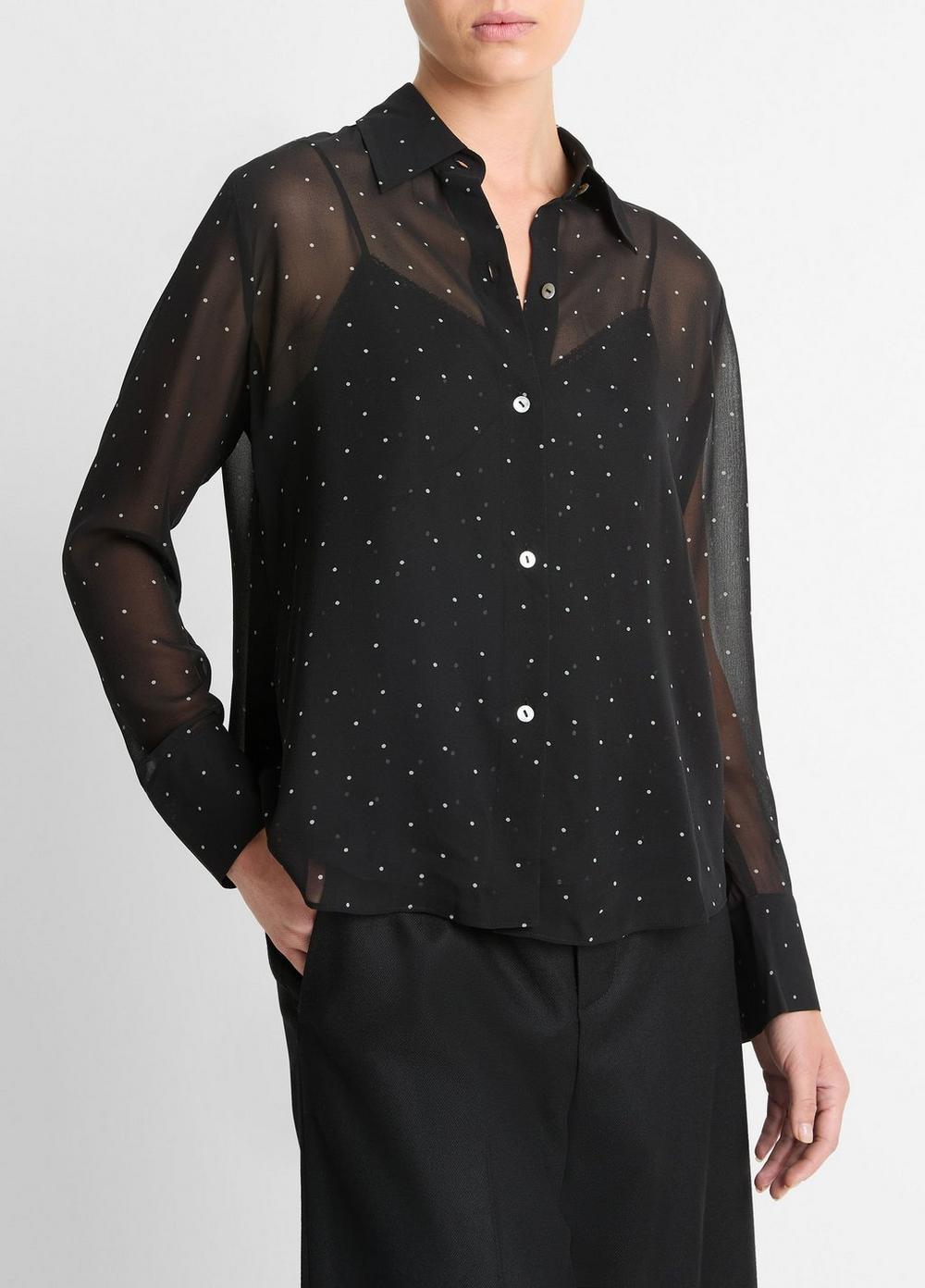 Sheer Dot-Print Silk Lined Blouse Product Image