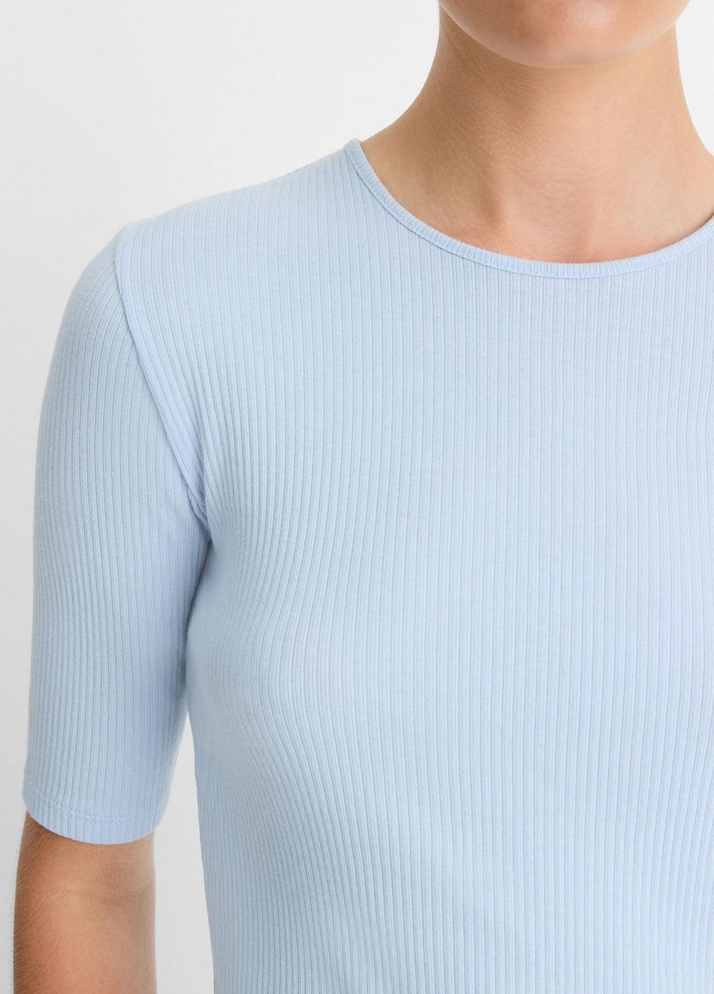 Ribbed Cotton Elbow-Sleeve T-Shirt Product Image