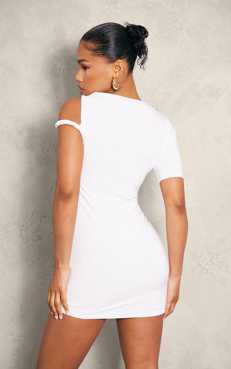 Cream Slinky Twist Shoulder Bodycon Dress Product Image