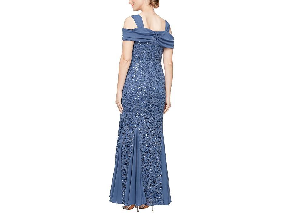 Alex Evenings Cold Shoulder Scoop Neck Godet Skirt Sequin Lace Fit And Flare Gown Product Image