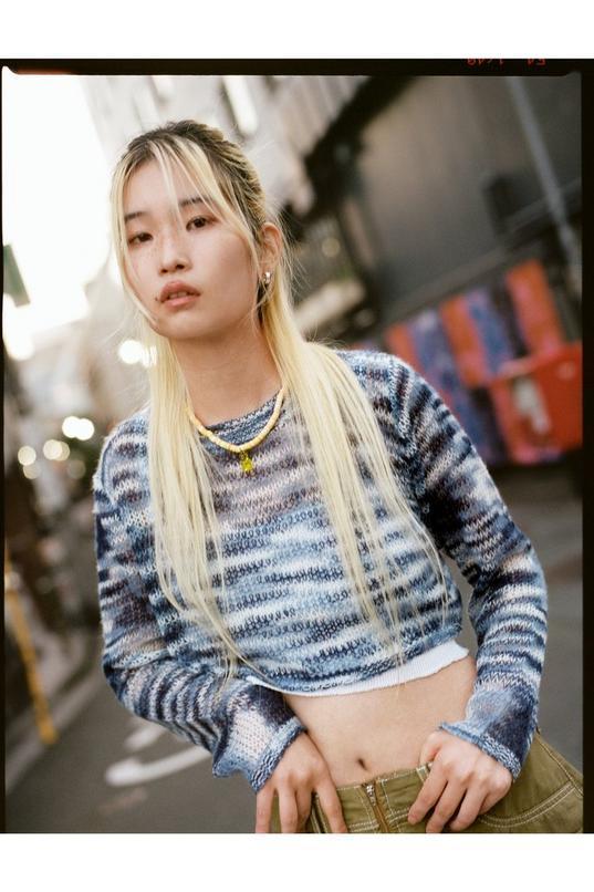 Space Dye Ladder Knitted Cropped Sweater Product Image