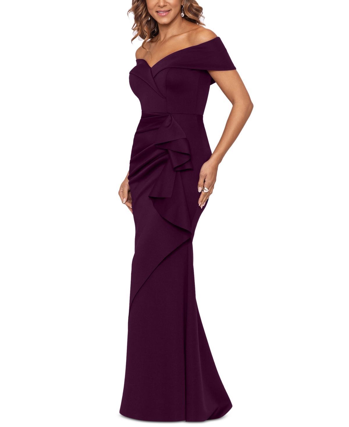 Xscape Off the Shoulder Ruffle Scuba Gown Product Image