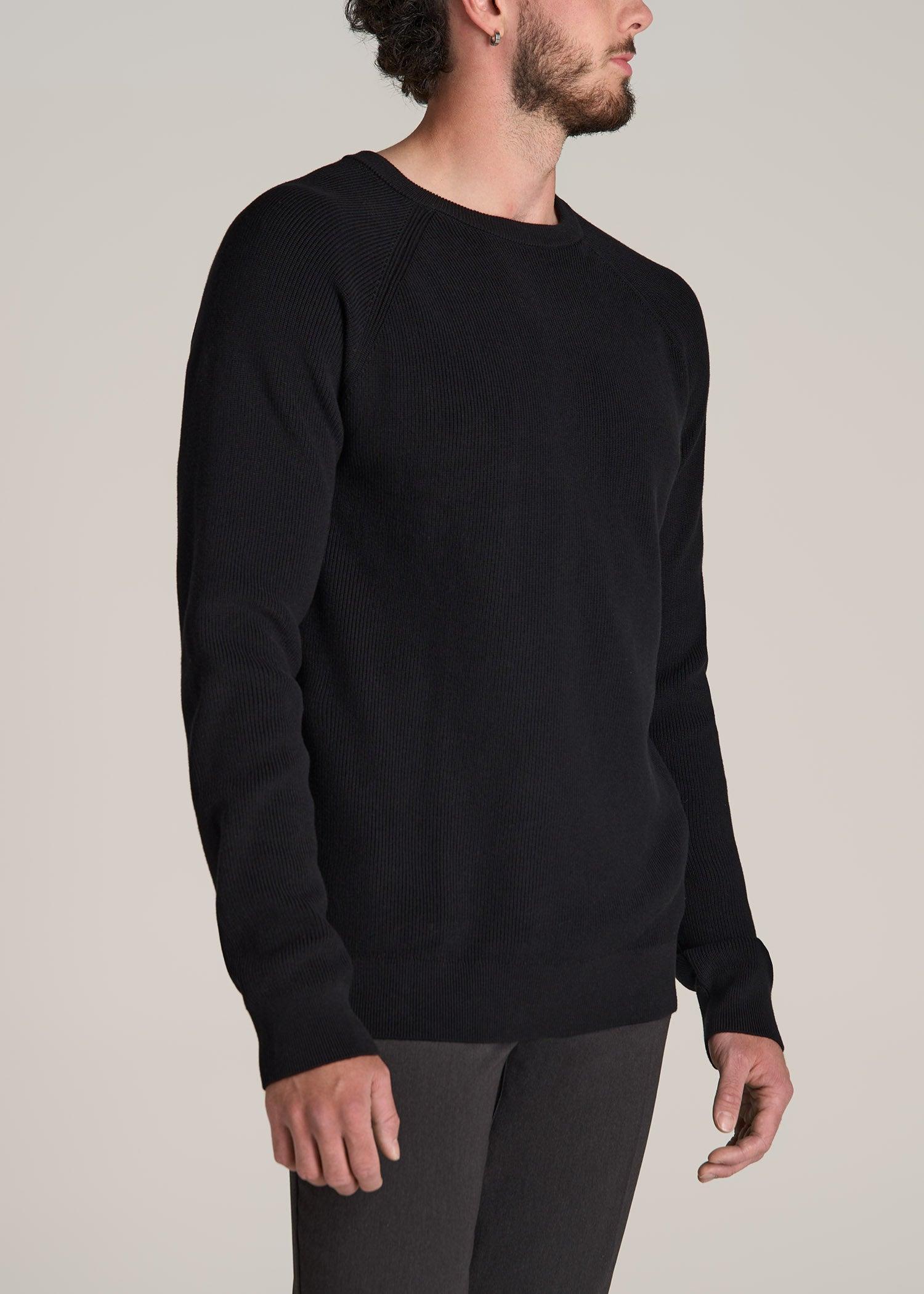 Textured Heavy Knit Sweater for Tall Men in Black Male Product Image