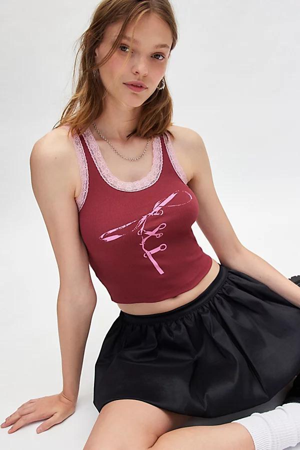 Lace Trim Bow Graphic Tank Top Womens at Urban Outfitters Product Image