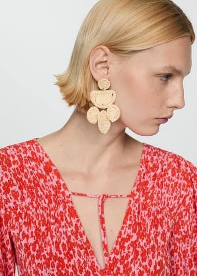 MANGO - Long raffia earrings - One size - Women Product Image