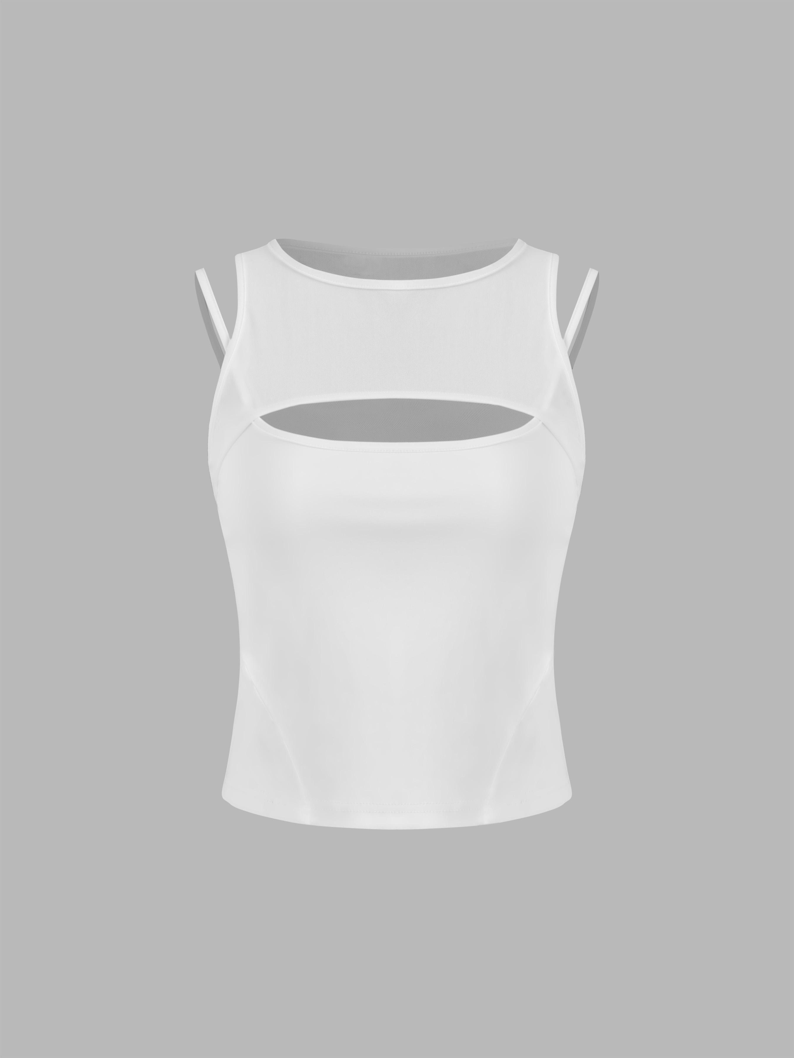 Round Neckline Solid Cut Out Crop Top Product Image