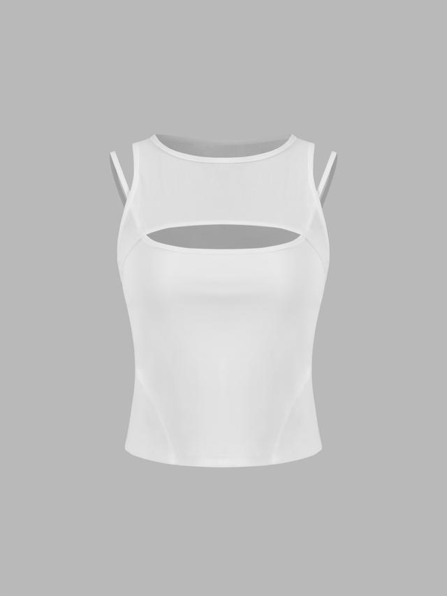 Round Neckline Solid Cut Out Crop Top Product Image