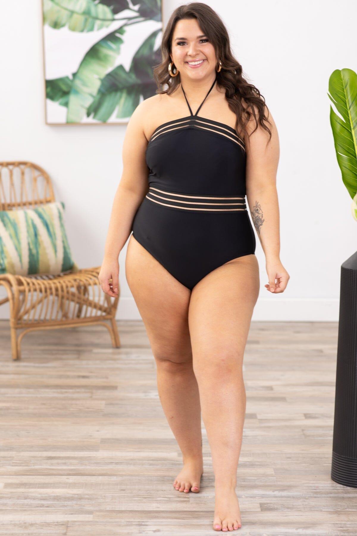 Black Halter Neck One Piece Swimsuit Product Image