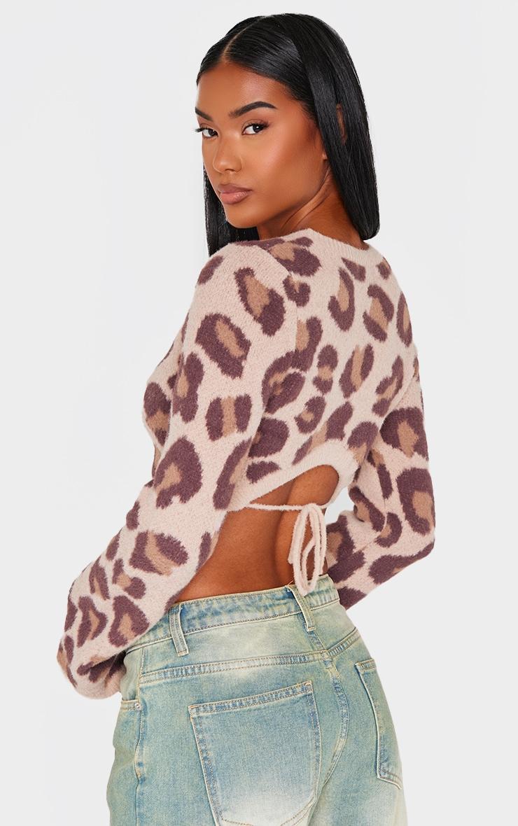 Leopard Soft Knit Open Back Sweater Product Image