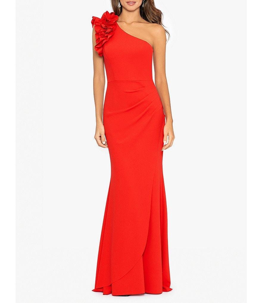 Xscape Stretch Scuba Crepe One Shoulder Ruffle Gown Product Image