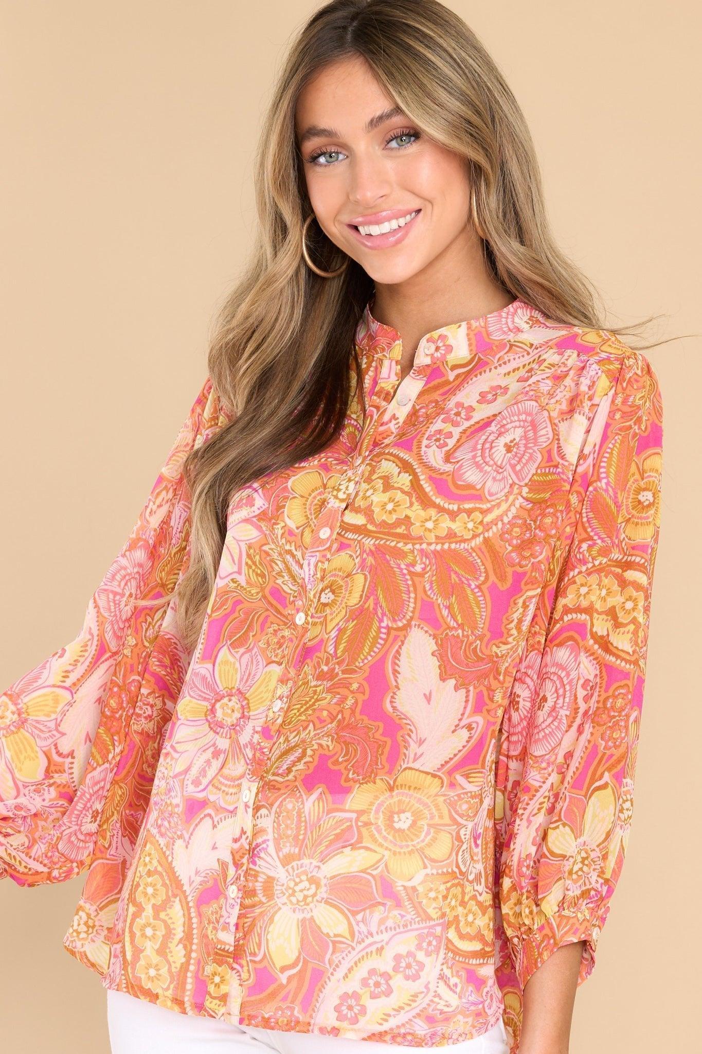 Pop Of Charm Pink Multi Print Top Product Image