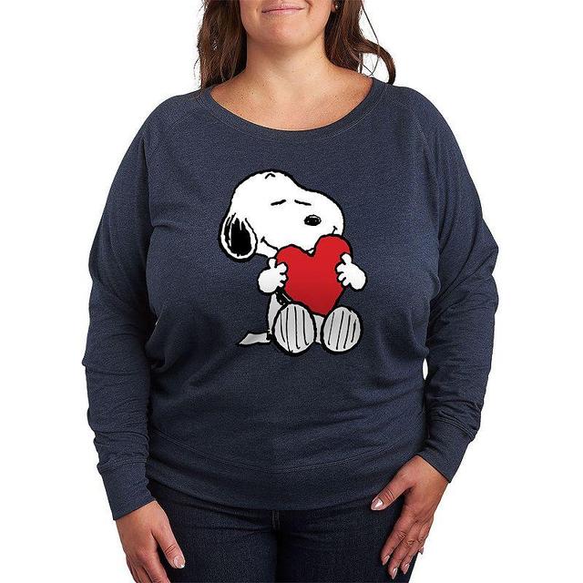 Plus Size Peanuts Valentines Hugging Heart Graphic Tee, Womens Blue Product Image