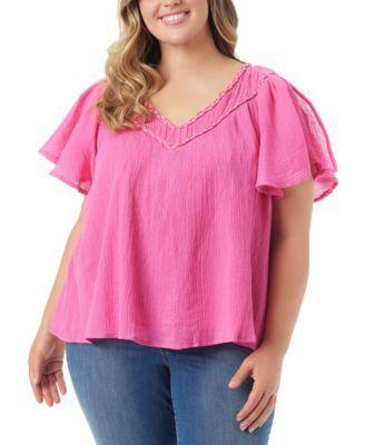 Trendy Plus Size Serenity Cotton Flutter-Sleeve V-Neck Top Product Image