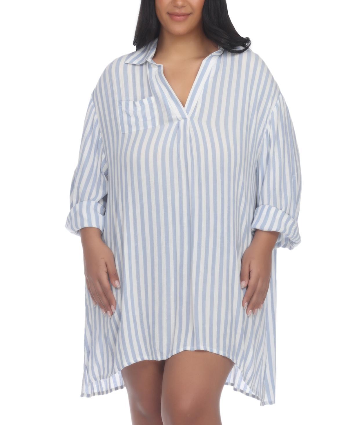 Raviya Plus Size Striped Tunic Shirt Cover-Up Product Image