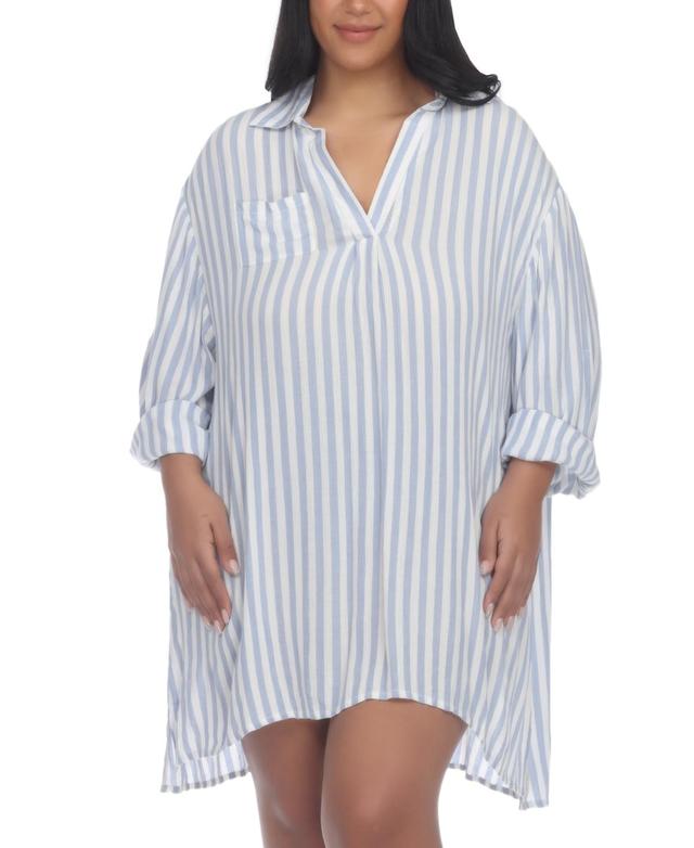 Raviya Plus Size Striped Tunic Shirt Cover-Up Product Image