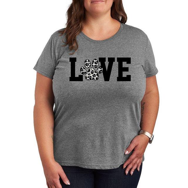 Plus Love Pawprint Snow Leopard Graphic Tee, Womens Grey Gray Product Image