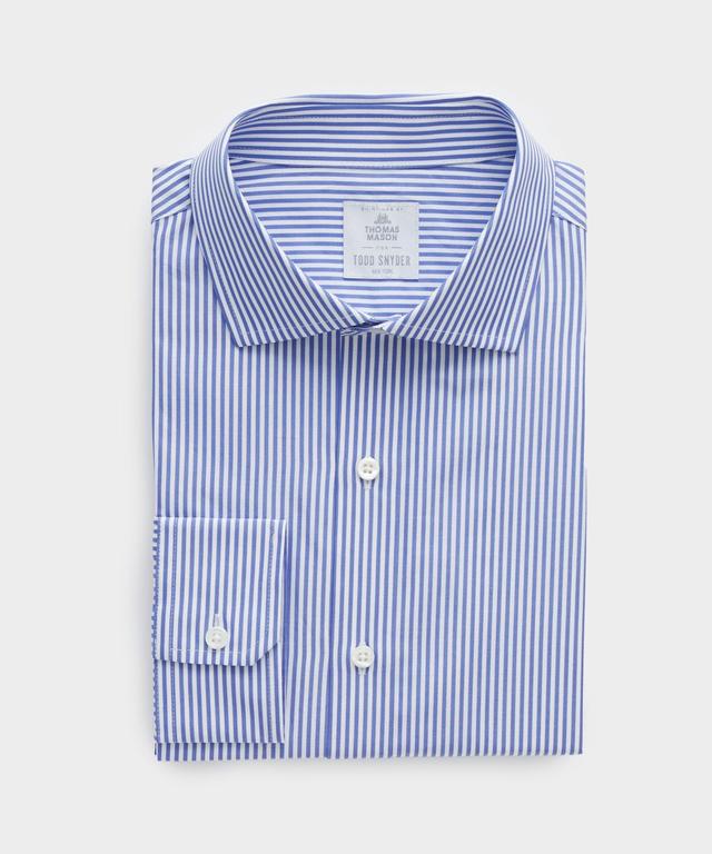 Spread Collar Poplin Dress Shirt in Blue Banker Stripe Product Image