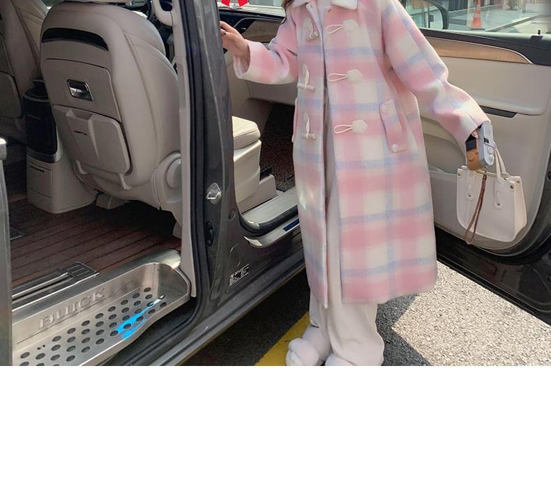 Collared Plaid Toggle Long Coat Product Image