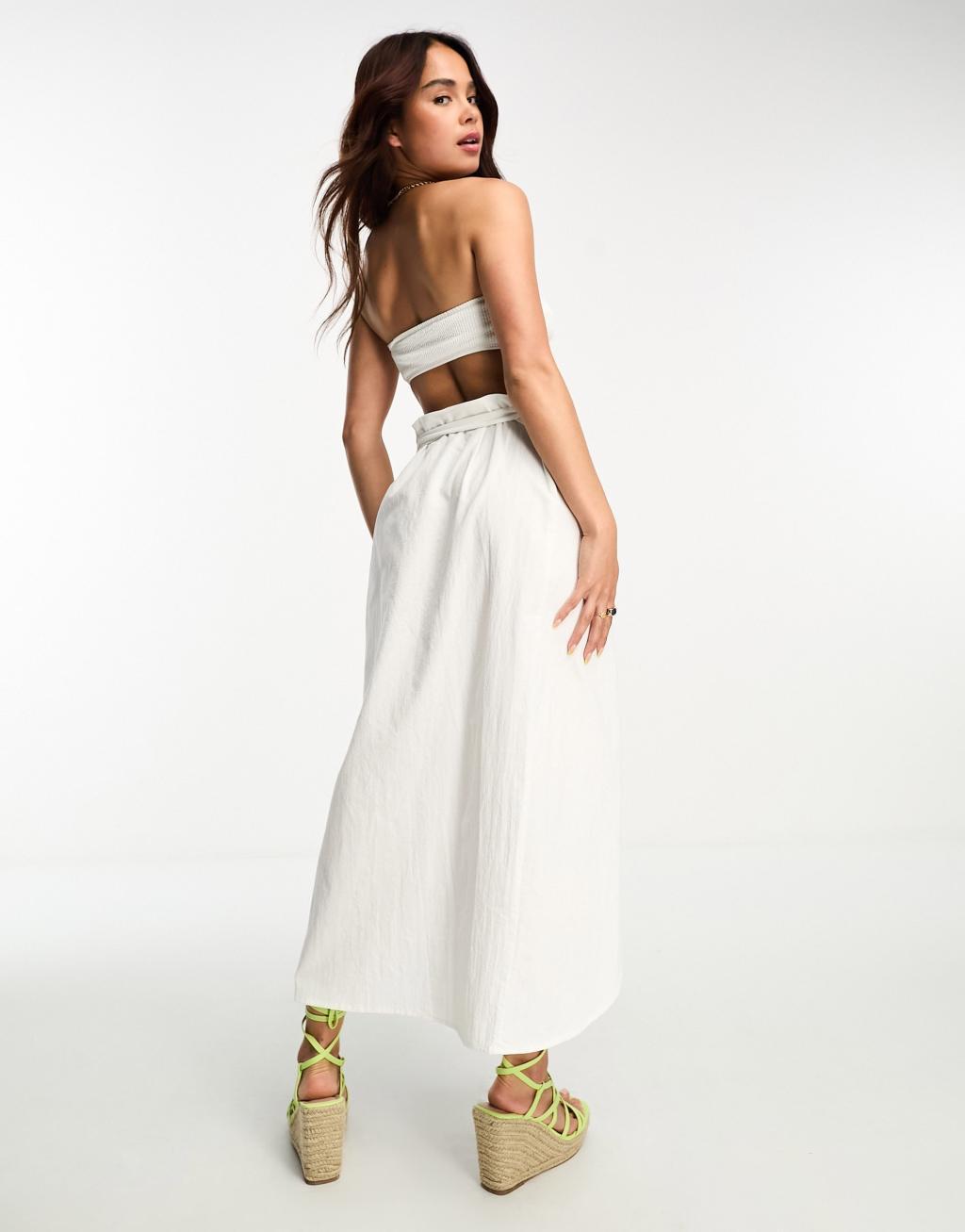 Vero Moda sarong maxi beach skirt in white Product Image