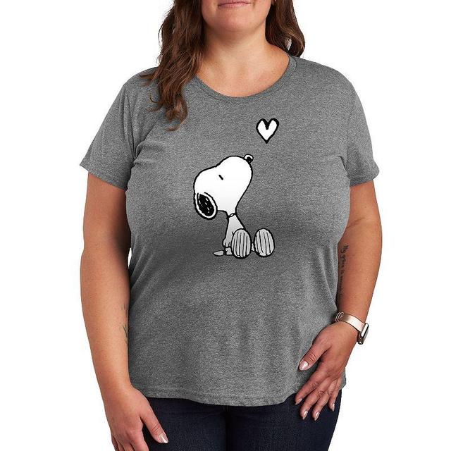 Plus Peanuts White Snoopy Heart Graphic Tee, Womens Med Grey Product Image