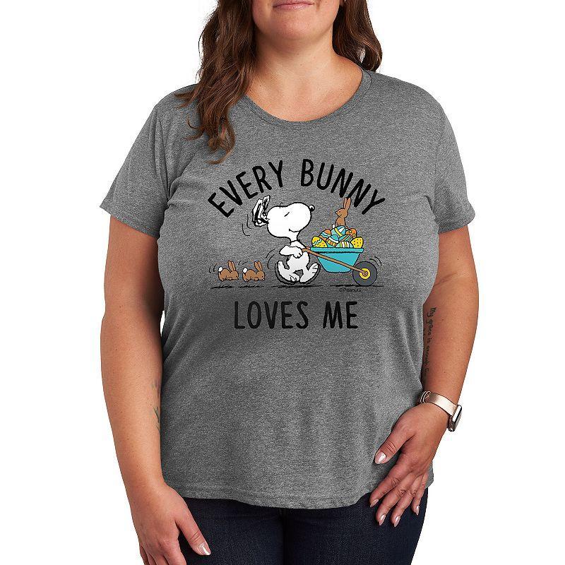 Plus Peanuts Snoopy Every Bunny Loves Me Graphic Tee, Womens Grey Gray Product Image